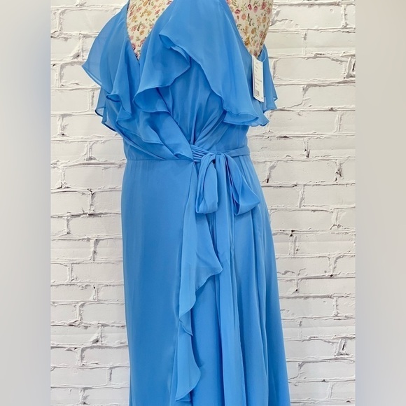 Jenny Packham Cold Shoulder Chiffon Gown- cornflower blue Size 10 - Picture 2 of 7